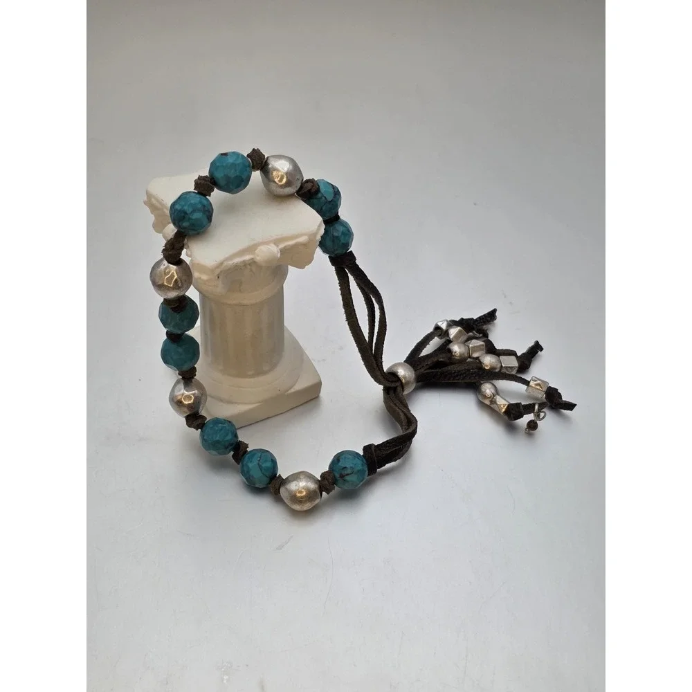 New LUCKY BRAND Bolero Bracelet or‎ Anklet Turquoise Silver Tone Suede Cord 11